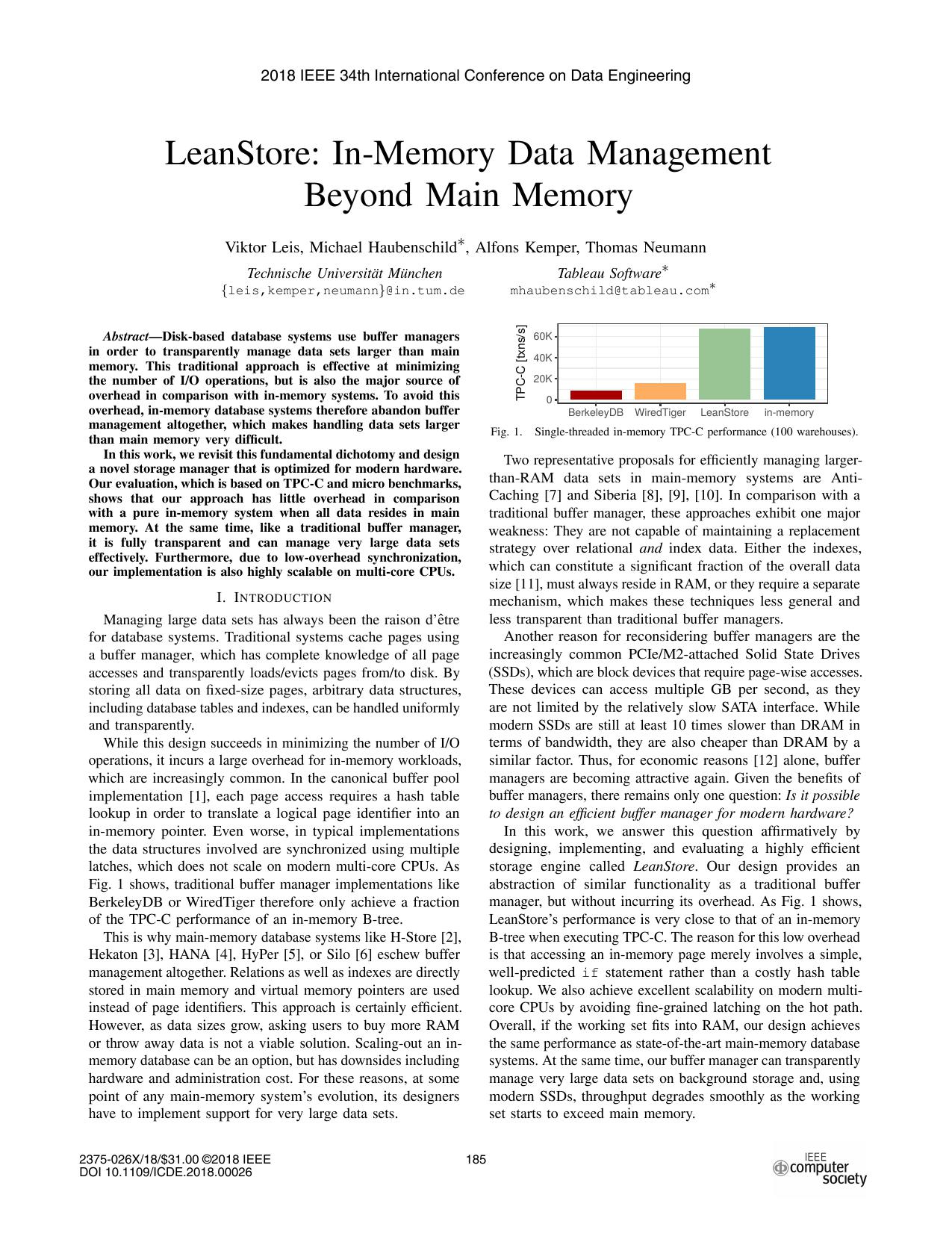 خرید و دانلود نسخه کامل کتاب LeanStore: In-Memory Data Management beyond Main Memory [article]