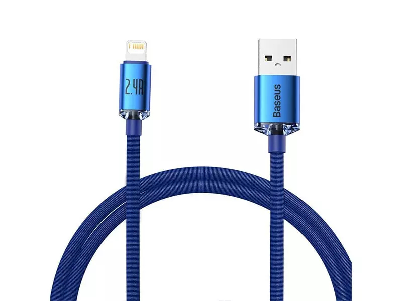 کابل فست شارژ لایتنینگ بیسوس مدل Crystal Shine Fast Data Cable CAJY000001 به طول 12 متر و توان 20 وات