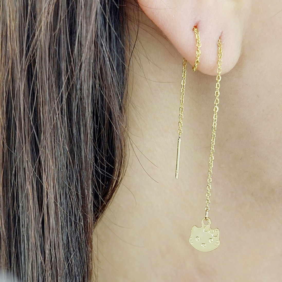 گوشواره بخیه آویز کیتی استیل روکش طلا کد 10974