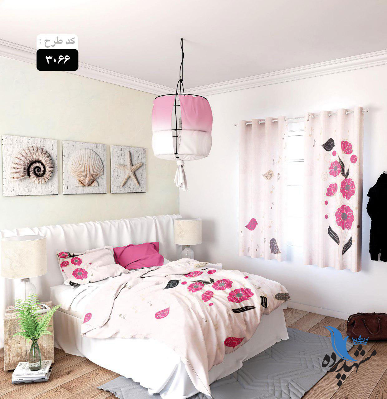 پرده پانچ اتاق خواب طرح گل کد 3066