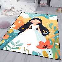 فرش چاپی پرنسس با لباس سفید در باغ HQ-3307