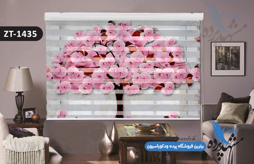 پرده زبرا تصویری چاپی طرح درخت پر شکوفه کد ZT1435