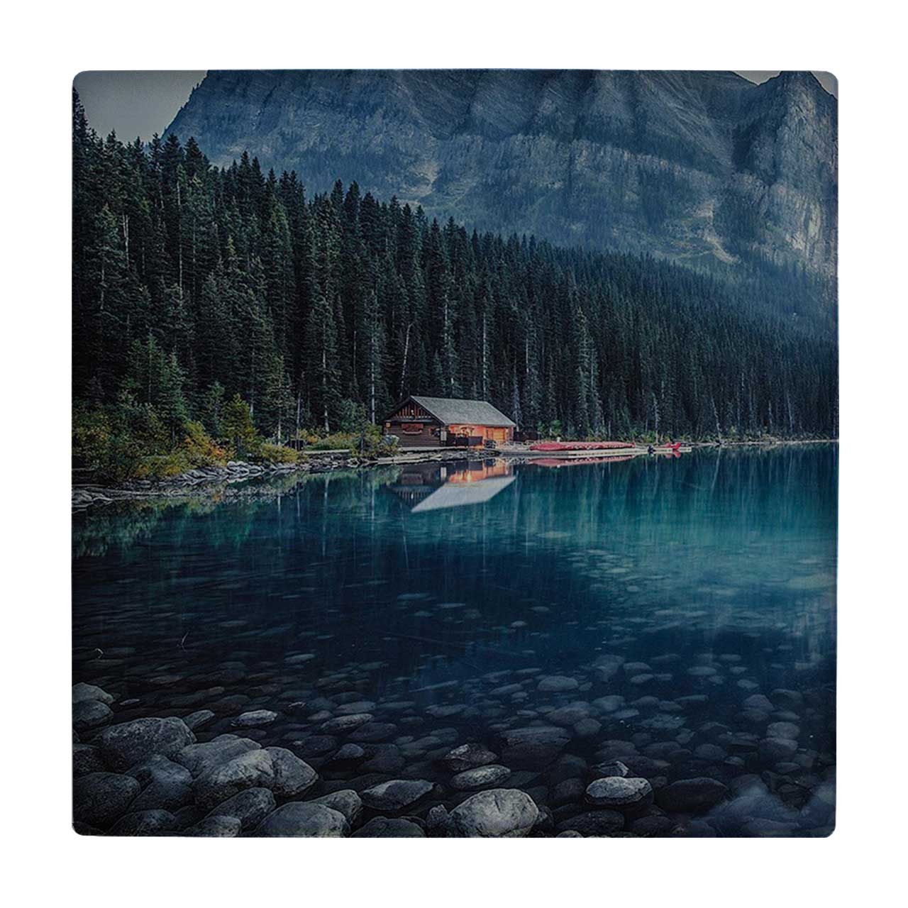 کاشی کارنیلا طرح دریاچه کوهستانی و کلبه مدل لوحی کد klh785