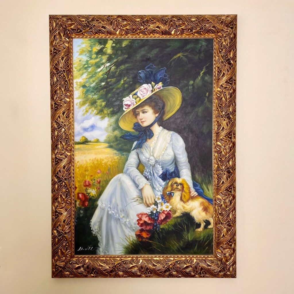 تابلو نقاشی کلاسیک پرتره دختر و سگ