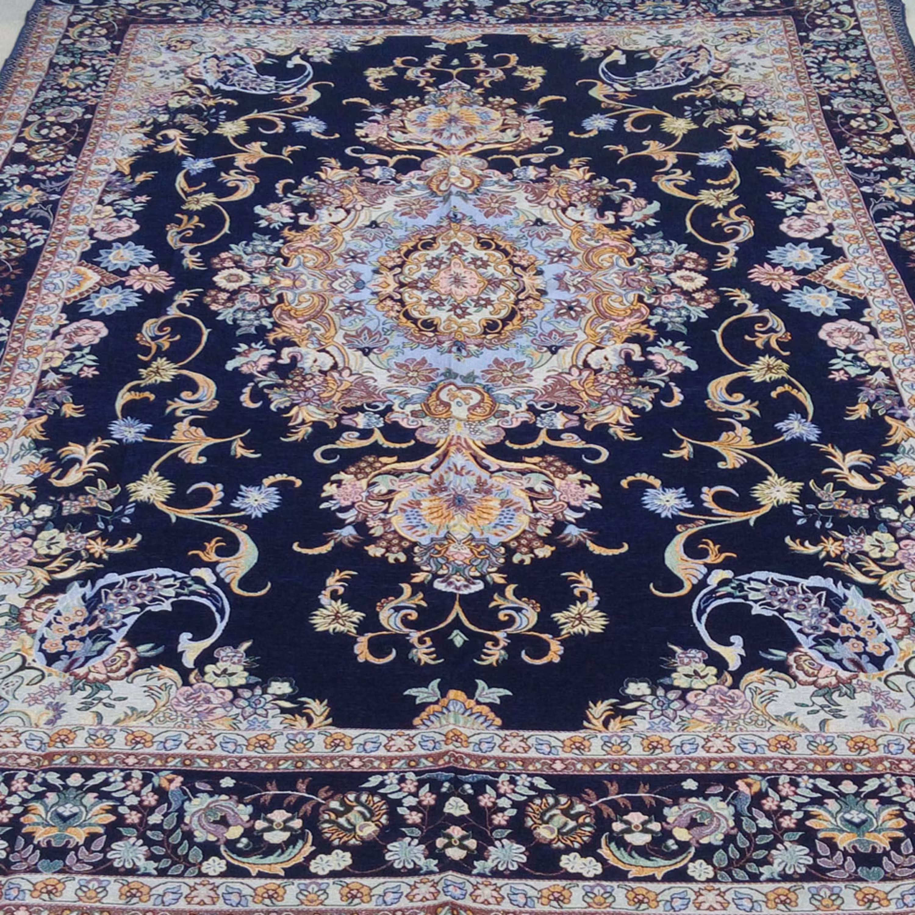 روفرشی 6 متری مخمل زرک دار طرح تبریزی رنگ سرمه ای