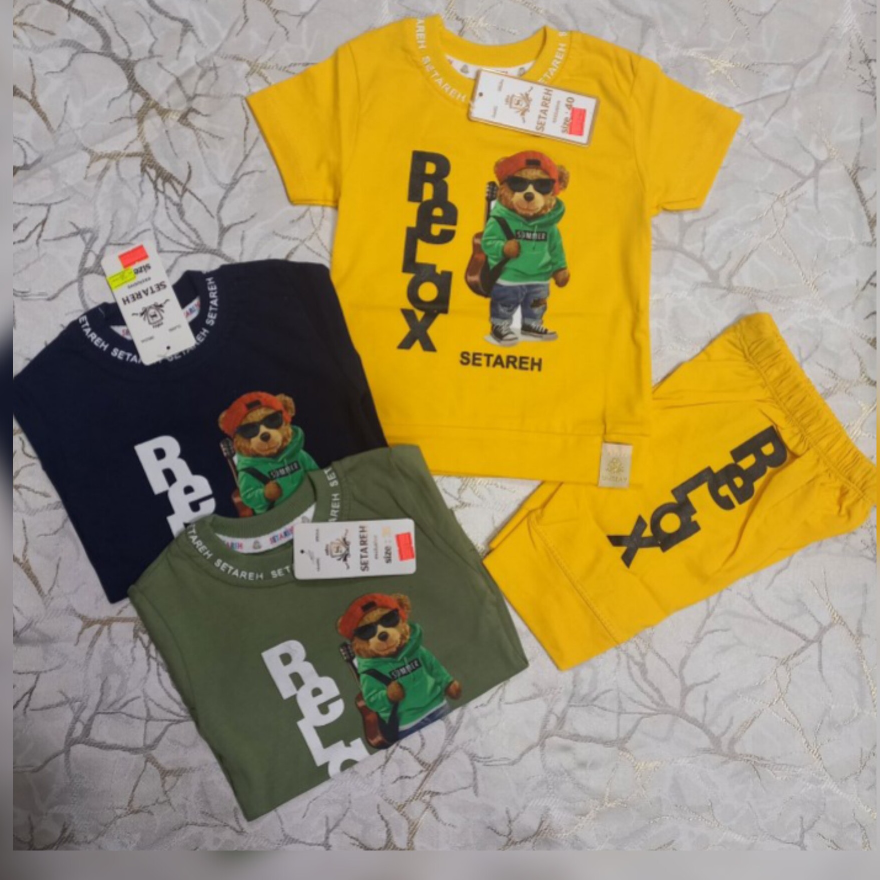 تیشرت شلوارک خرسی نقلی پسرانه سایز 35  40