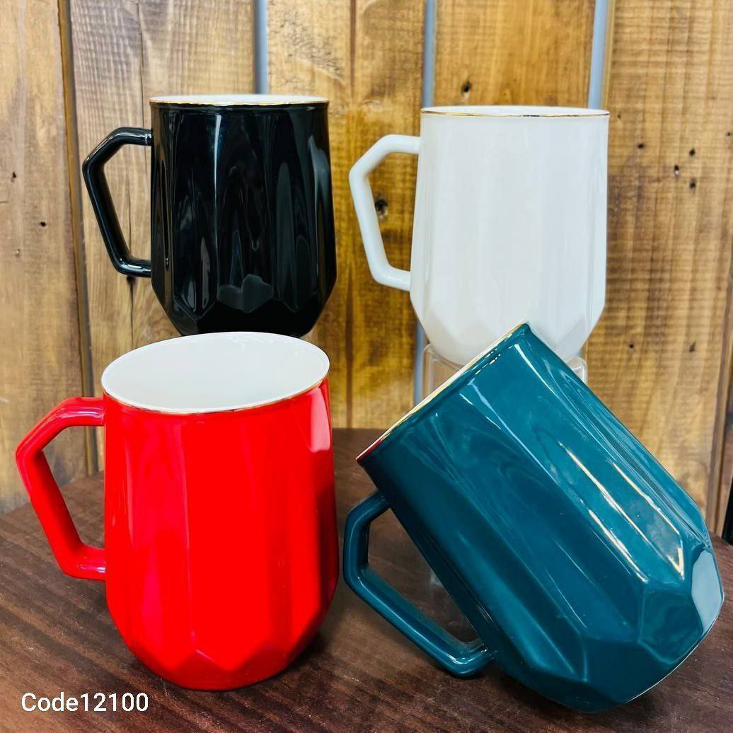 ماگ شیاردار بلند،دور طلایی،کیفیت عالی،محصول وارداتی،حجم 400میل ،جنس سرامیکی