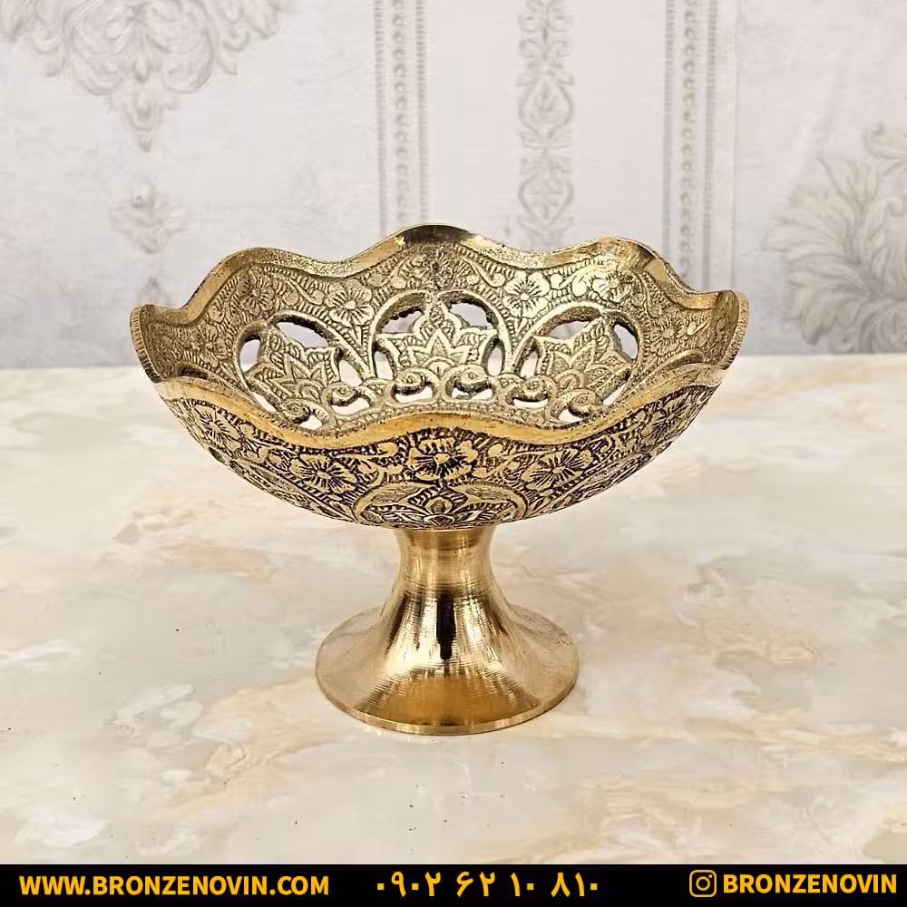پیاله برنزی هندی مدل گل مشبک 5 اینچ کد 4116
