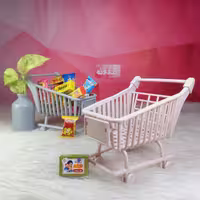 مینیاتوری چرخ خرید فروشگاهی پلاستیکی - سبد مگنت خوراکی - سبد چرخ دار خرید-سبد چرخ دار خوراکی-گلدونه