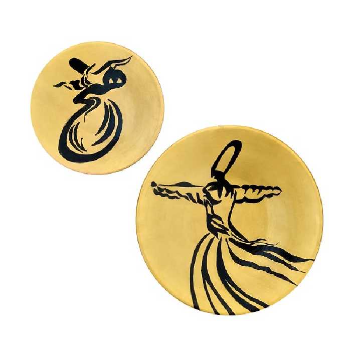 بشقاب دیوارکوب سفالی طرح سماع مجموعه 2 عددی