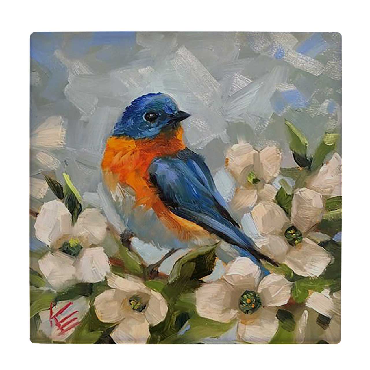  کاشی کارنیلا طرح نقاشی پرنده و شکوفه بهاری کد wkk977