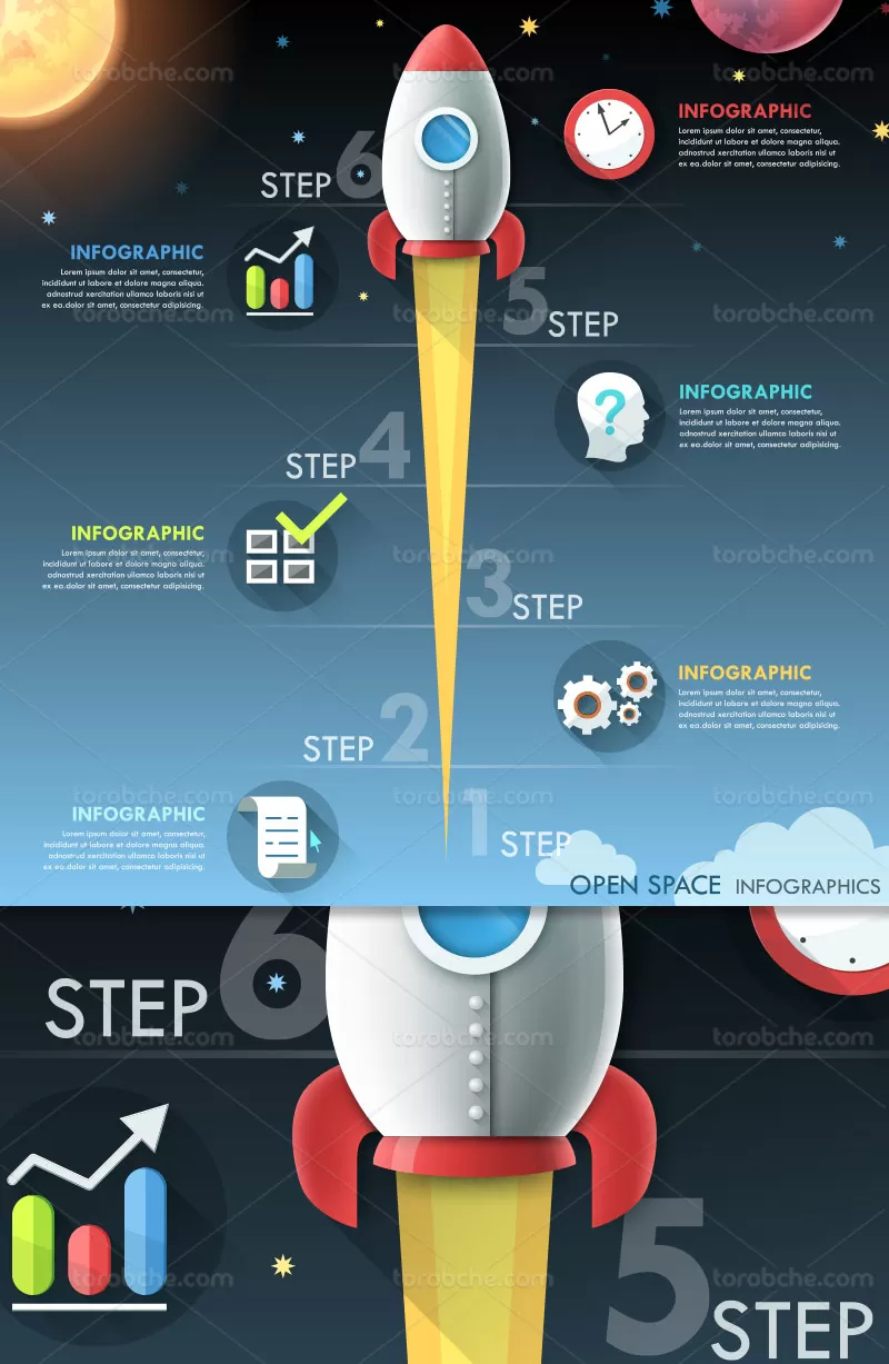 وکتور اینفوگرافیک 6 بخشی | گرافیک با طعم تربچه