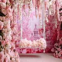 بک دراپ عکاسی عروس و داماد با تاپ و گل های صورتی | گرافیک با طعم تربچه