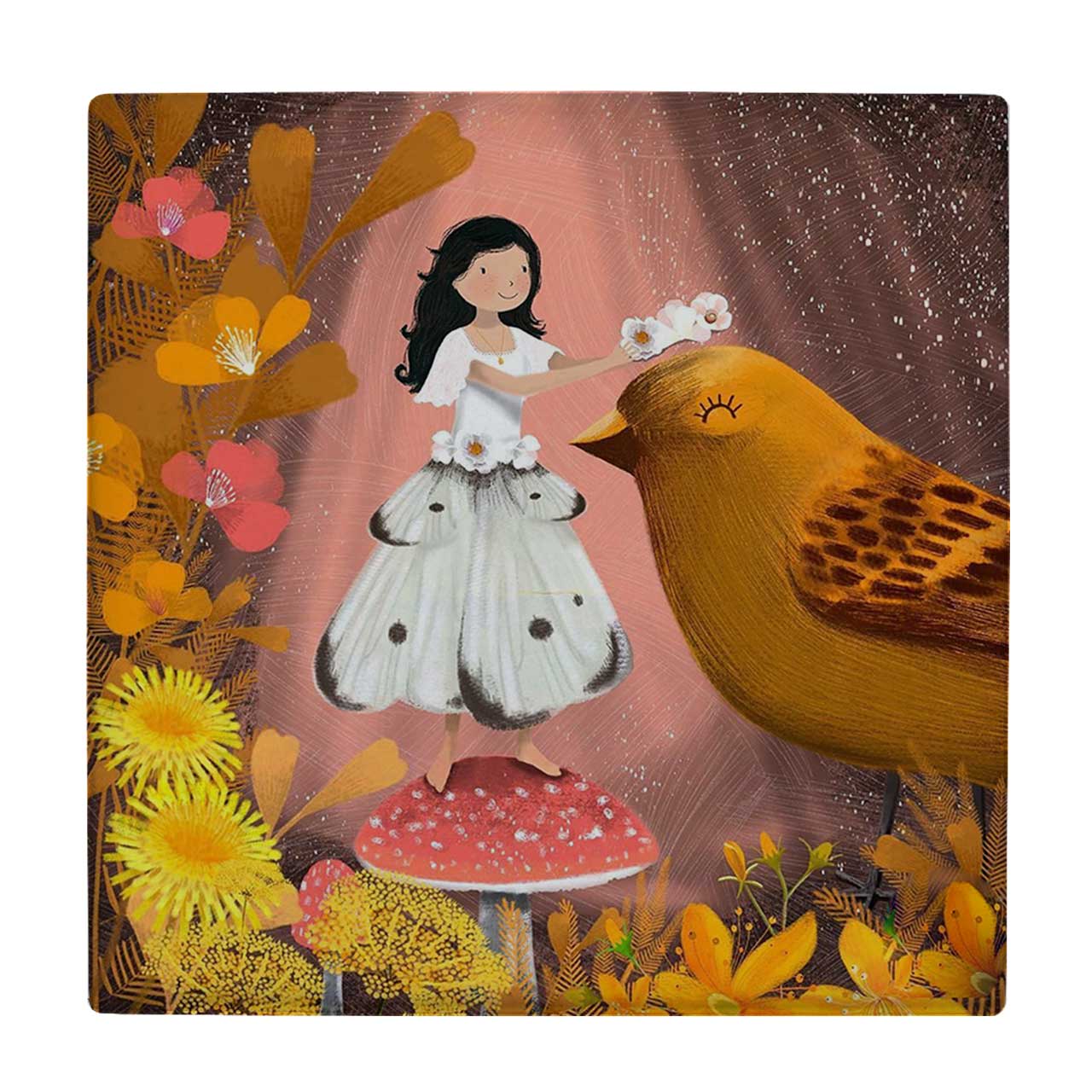 کاشی کارنیلا طرح نقاشی دختر بچه و پرنده کد wkk2072