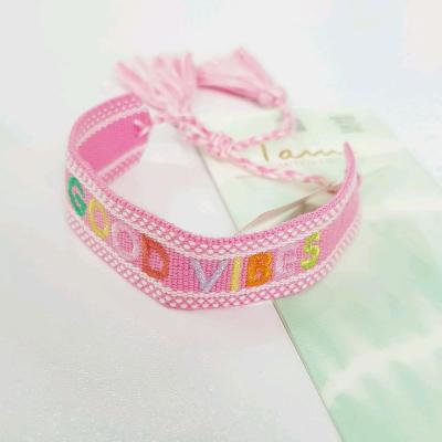 دستبند بافت پارچه ای Good Vibes ، فری سایز قابل تنظیم