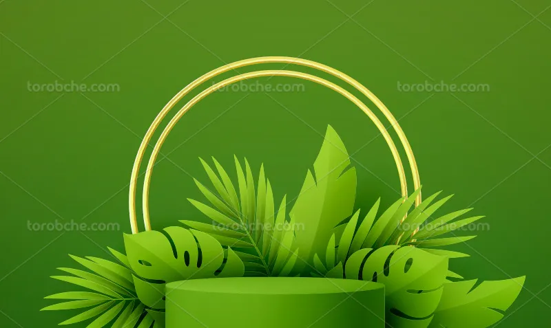 وکتور بک استیج سبز با برگ | گرافیک با طعم تربچه