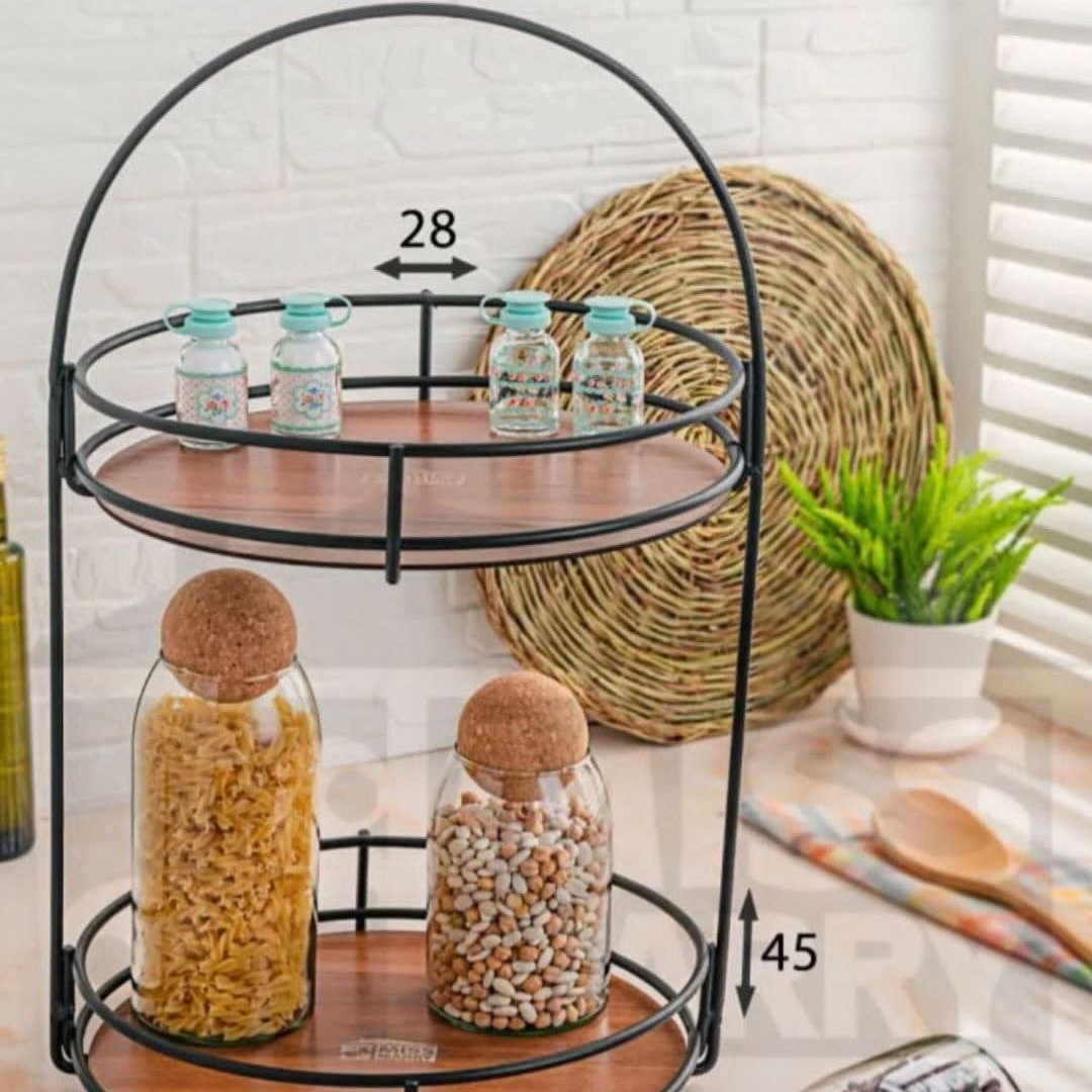 استند فلزی دو طبقه دایره کف چوبی