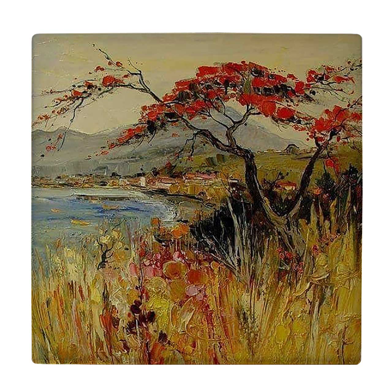  کاشی کارنیلا طرح نقاشی بیشه و دریاچه کد wkk3447