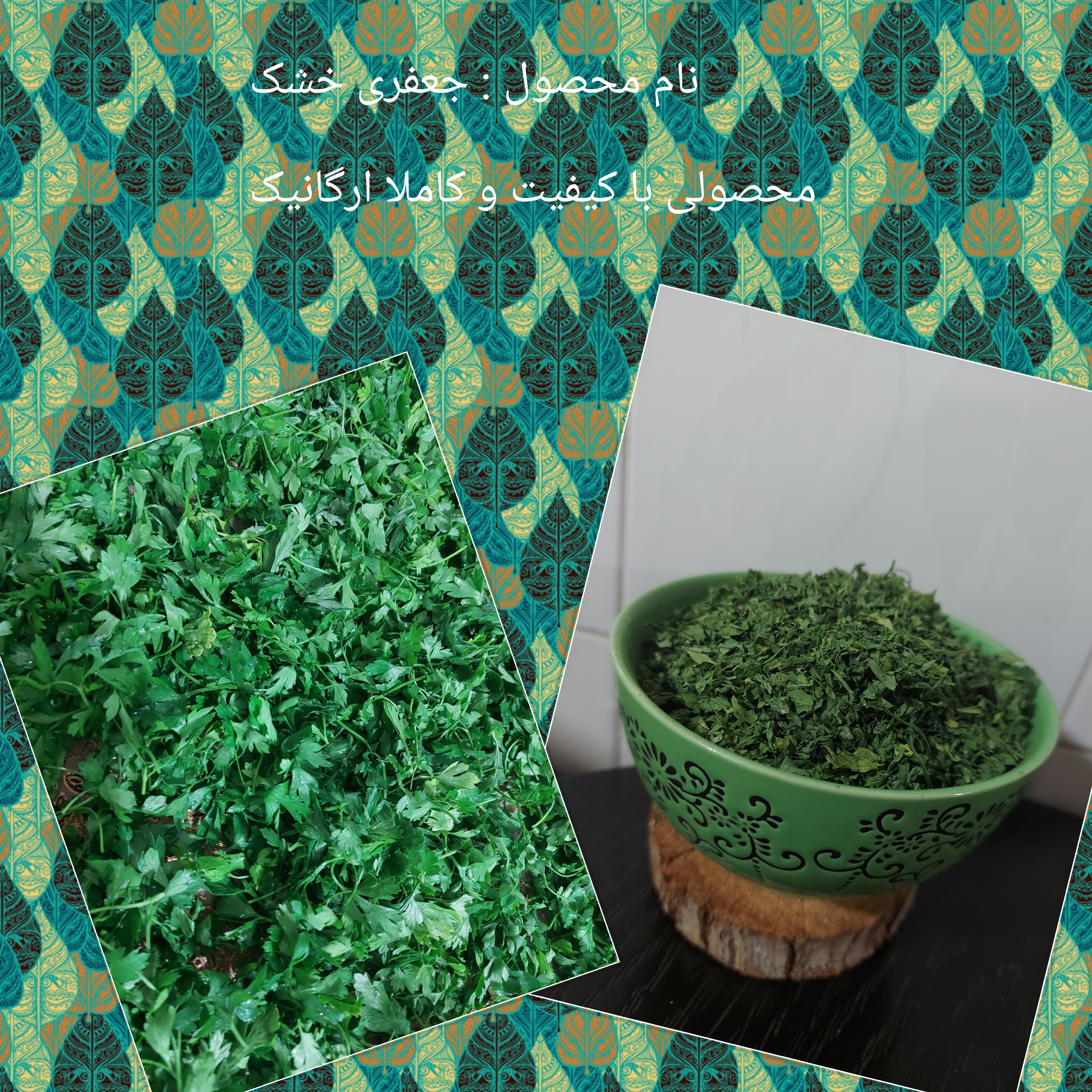 جعفری خشک در بسته بندی 100 گرمی این محصول با دستگاه خشک کن به صورت کاملا بهداشتی تهیه شده 