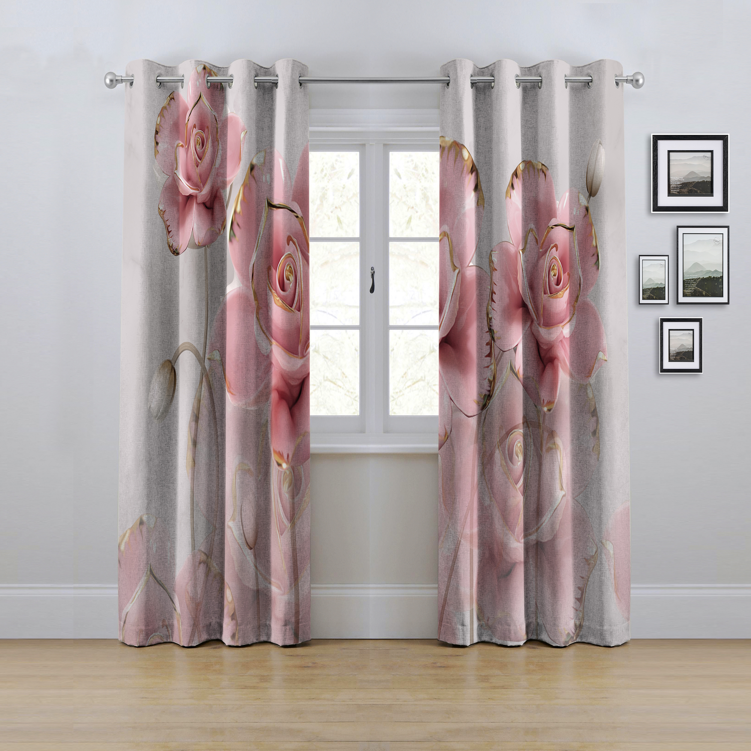 پرده مدل پانچی طرح گل سایز 280x145 سانتی متر