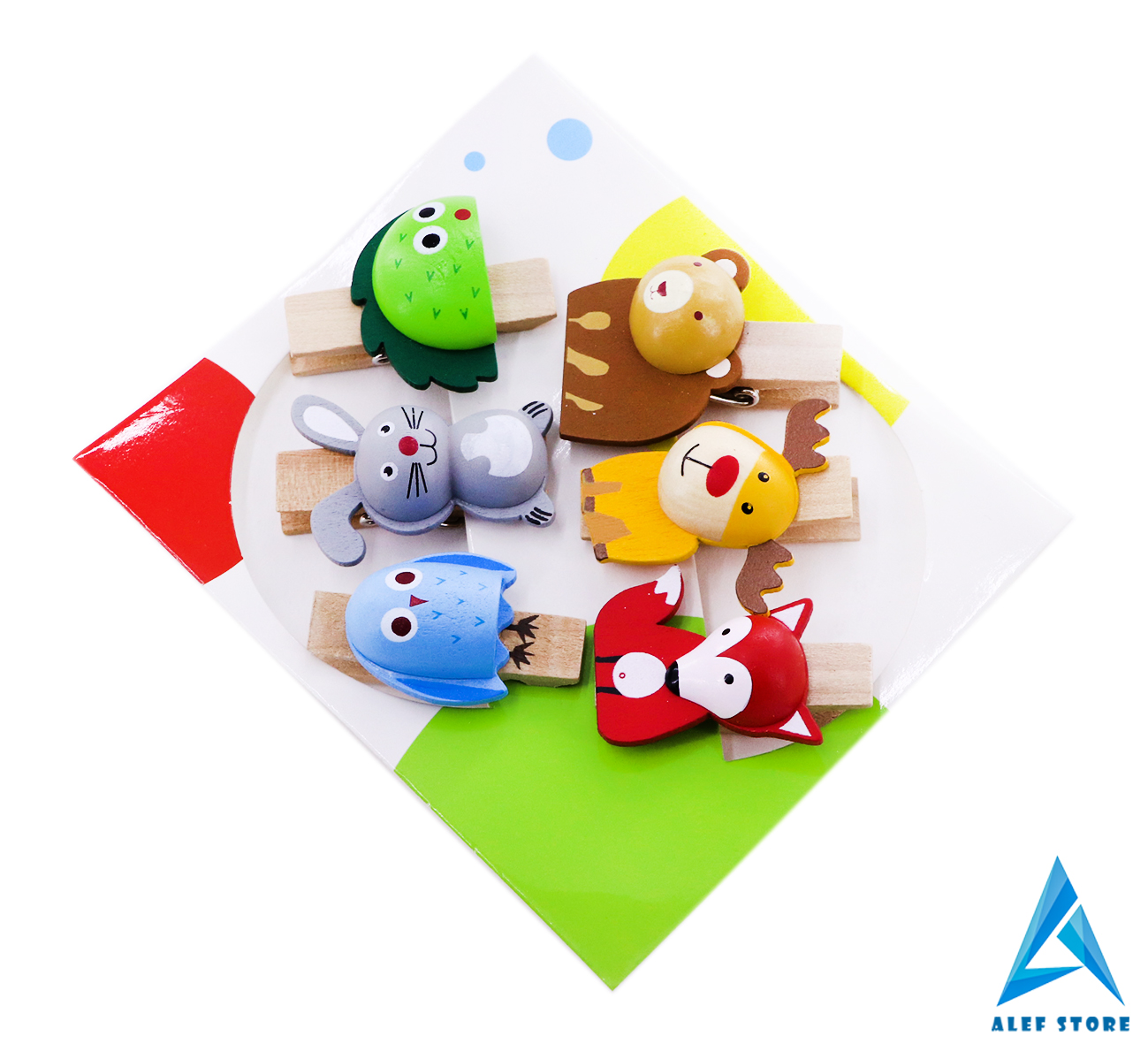 گیره چوبی رنگی طرح حیوانات