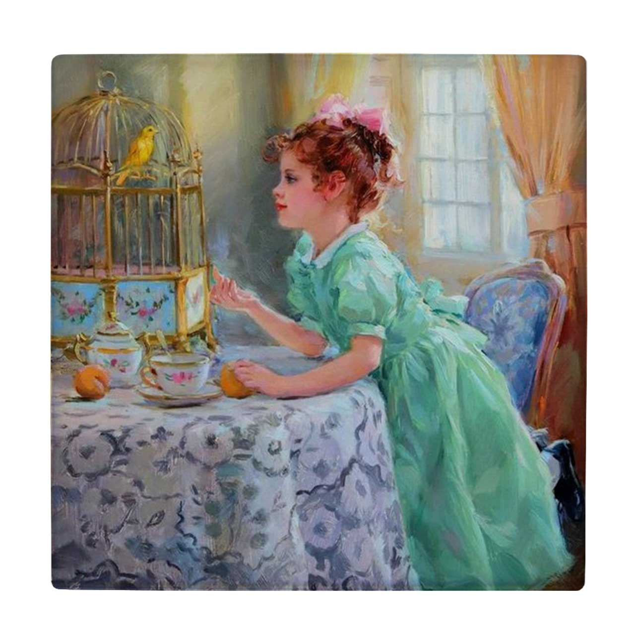 کاشی طرح نقاشی دختر و قناری کد wk3575