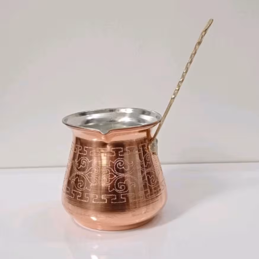 شیر یا قهوه جوش مسی طرحدار دسته برنجی سایز 2نانو شده