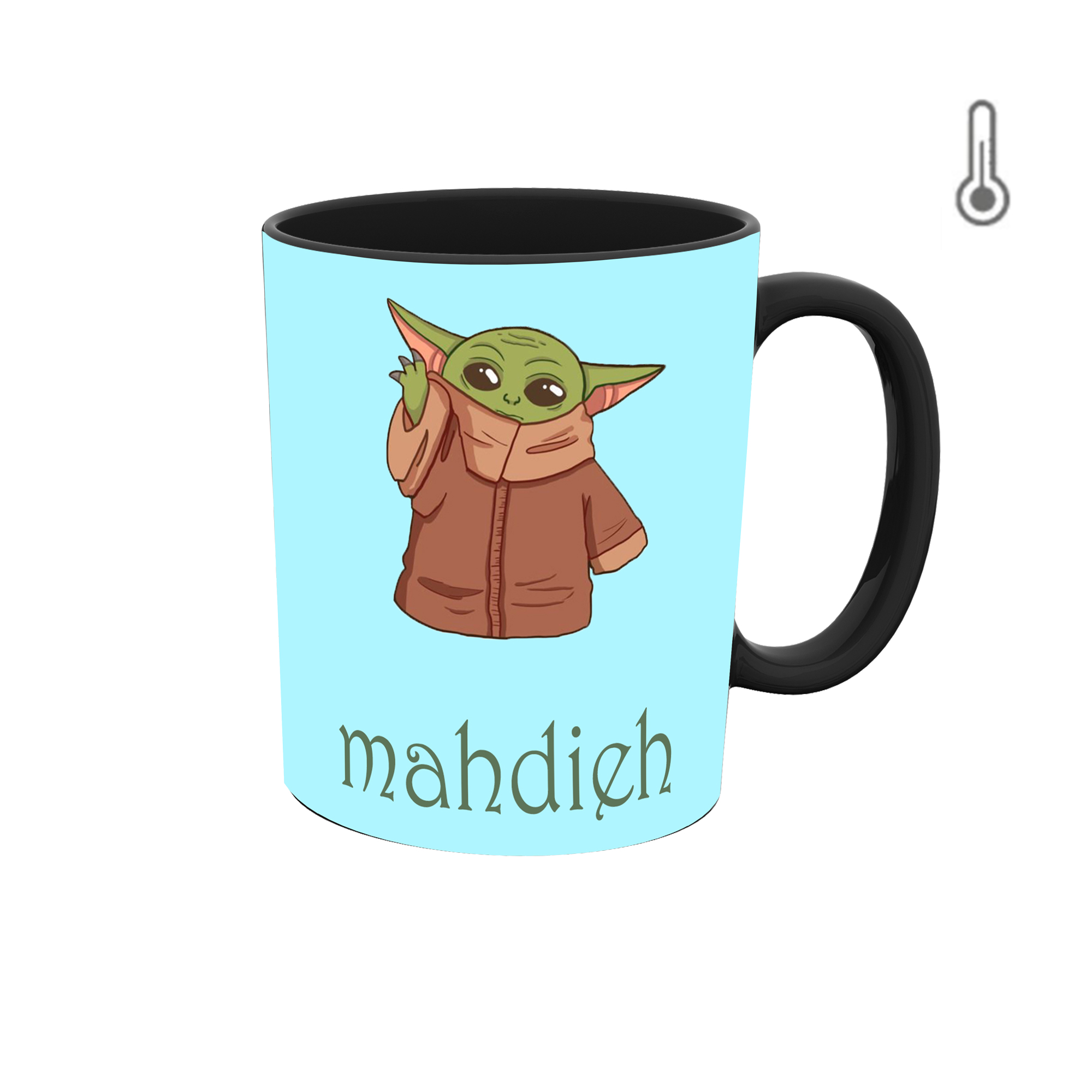 ماگ حرارتی طرح اسم مهدیه مدل بیبی یودا جنگ ستارگان 