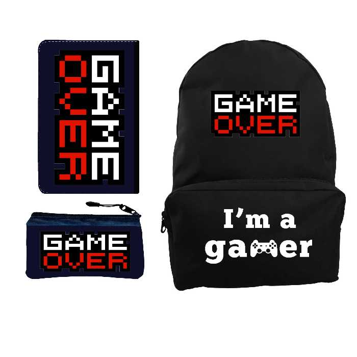 کوله پشتی مدل game over  کد KP798 به همراه کلاسور و جامدادی