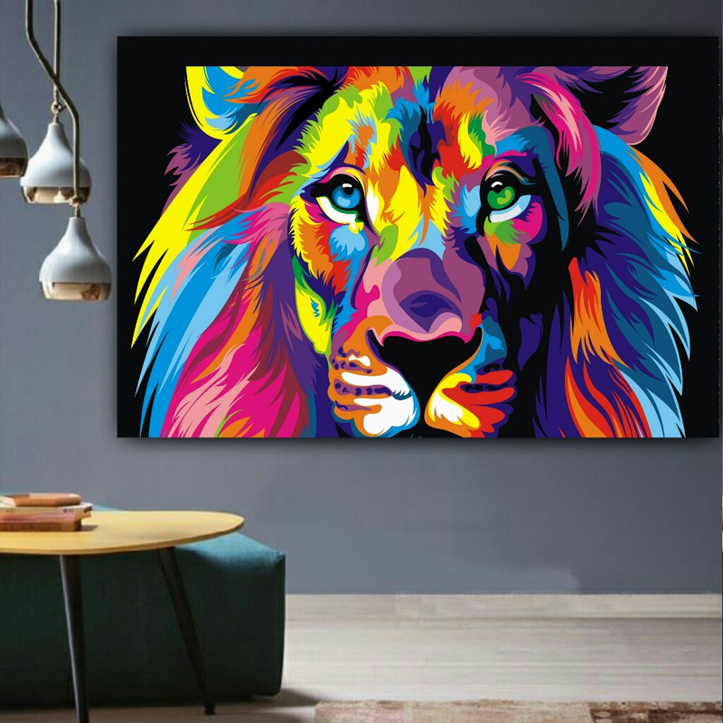 تابلو شاسی طرح شیر مدل رنگارنگ کد AR1080 | دنیای قاب