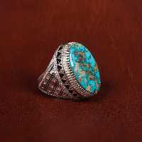 انگشتر فیروزه شجری مردانه کد 17202 - جواهری مشاهیر