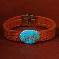 دستبند چرم فیروزه کد 22962 - جواهری مشاهیر