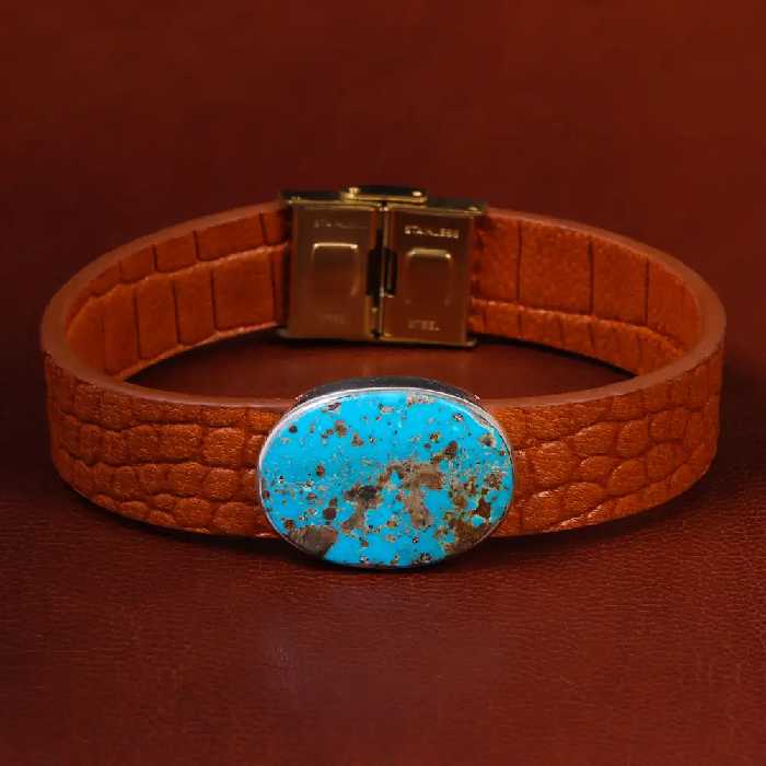 دستبند چرم فیروزه کد 22962 - جواهری مشاهیر