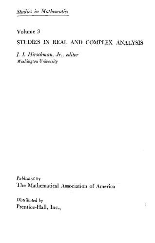 خرید و دانلود نسخه کامل کتاب Studies in Real and Complex Analysis