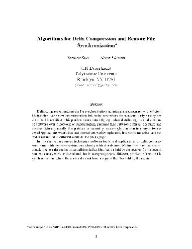 خرید و دانلود نسخه کامل کتاب Algorithms for Delta Compression and Remote File Synchronization