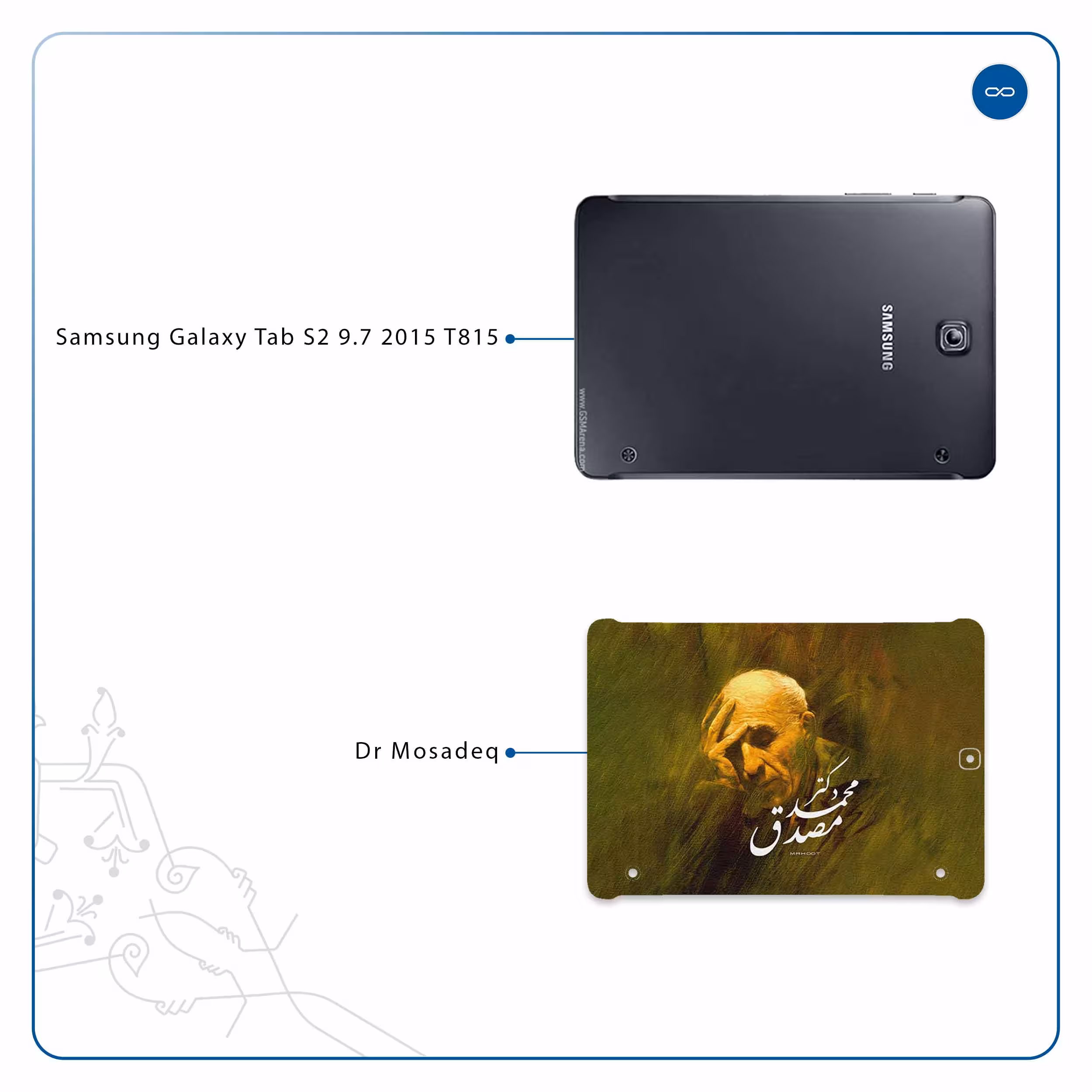 برچسب پوششی ماهوت مدل Dr-Mosadeq مناسب برای تبلت سامسونگ Galaxy Tab S2 9.7 2015 T815