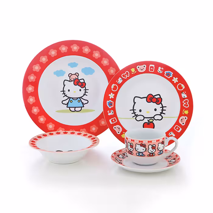 سرویس غذا خوری 5 پارچه کودک چینی زرین ایران سری ایتالیا اف مدل عروسکی