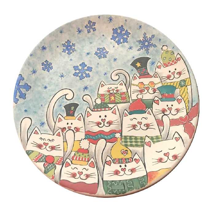 بشقاب سفالی طرح گربه ها کد D57-S25