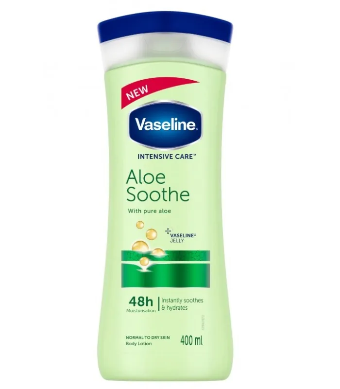 لوسیون بدن آلوئه ورا وازلین اصلی مدل Vaseline Aloe Sootheحجم 400میل