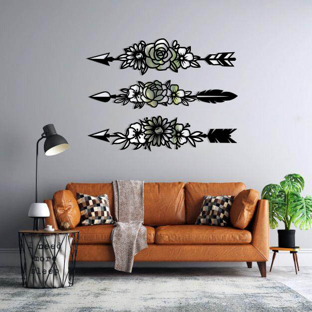 آینه پلکسی گلس طرح تیرکمان و گل مجموعه 3 عددی