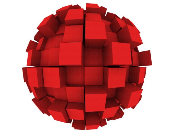 خرید و دانلود عکس 3D Abstract کره قرمز مکعبی مدرن