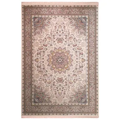 فرش ماشینی زمرد مشهد مدل 37000 زمینه کرم