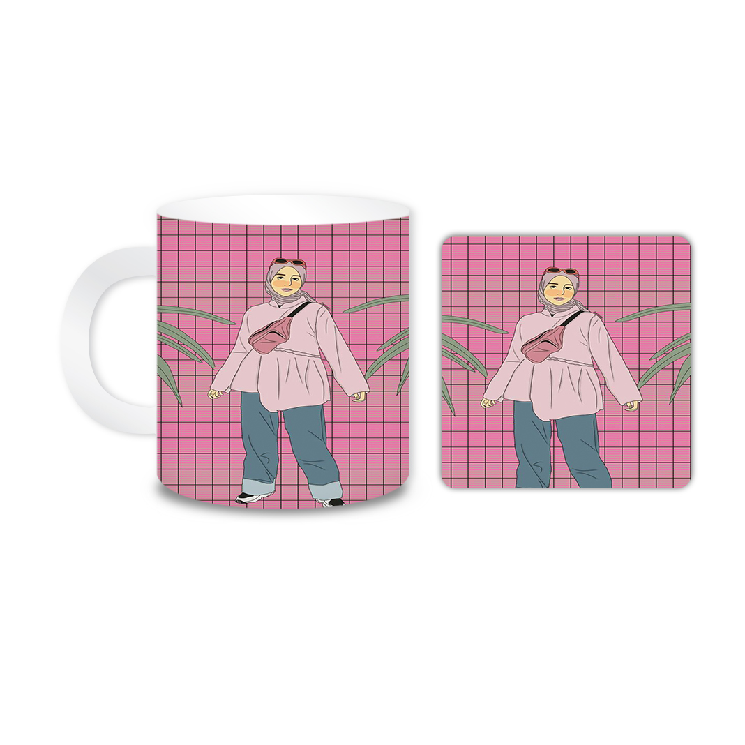 ماگ مدل دختر کد 1524 به همراه زیر لیوانی