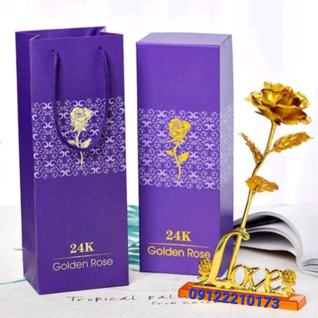 گل رز روکش طلا با پایه لاو
