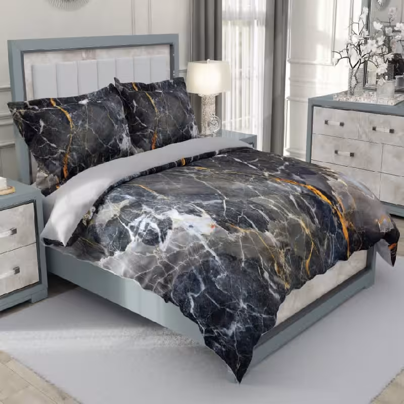 سرویس روتختی طرح سنگ مرمر مدل Black marble یک نفره 5 تکه
