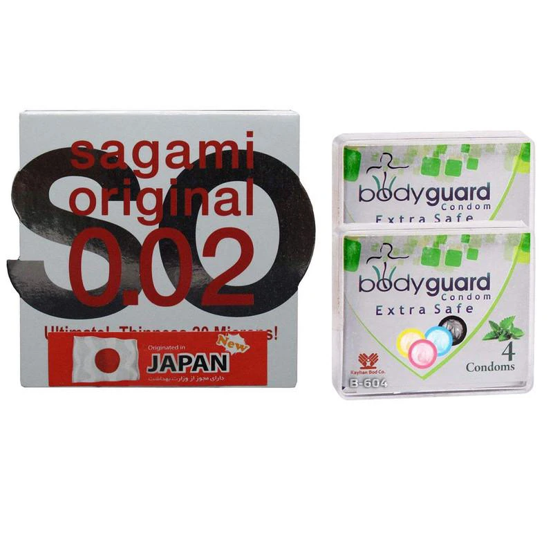 کاندوم ساگامی مدل نرمال به همراه کاندوم بادی گارد مدل اکسترا سیف مجموعه 2 عددی