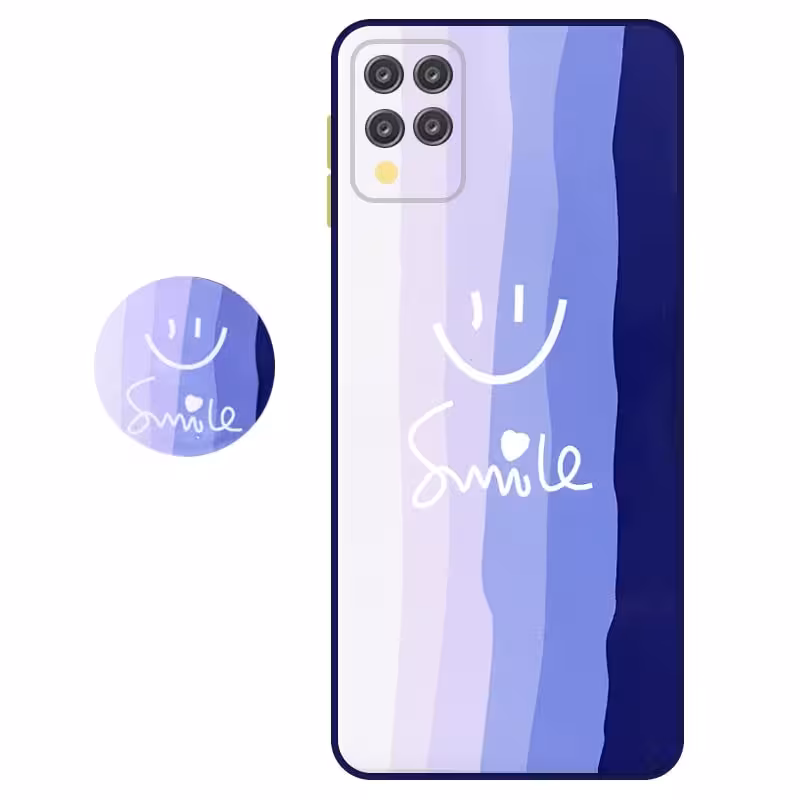 کاور سه بعدی رینبو تم آبی Rainbow Blue Theme مناسب برای گوشی Samsung Galaxy A42 مدل دکمه رنگی محافظ لنزدار به همراه پاپ سوکت طرح رنگین کمانی زنانه و مردانه