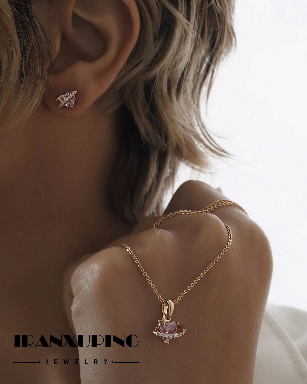 نیم ست بدون زنجیر ژوپینگ اصل با روکش طلا 24 عیار کد XPH46085-1