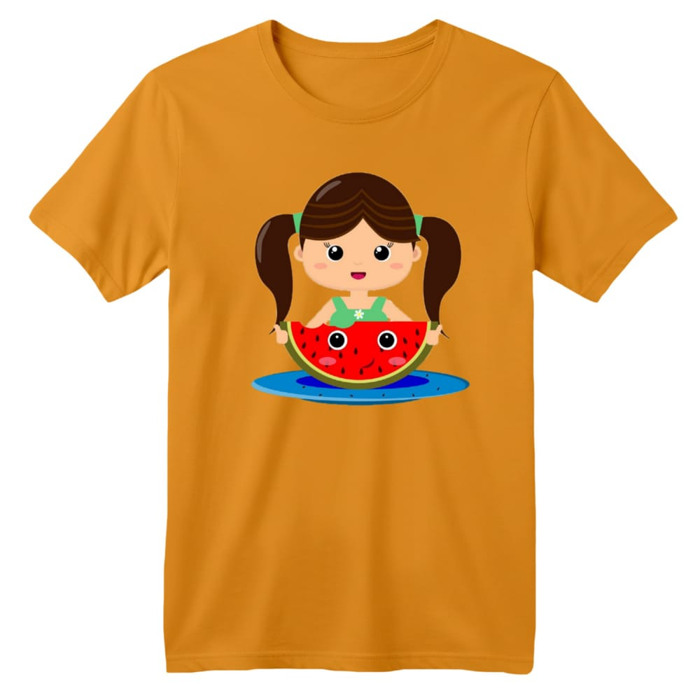 تی شرت آستین کوتاه بچگانه مدل دخترک یلدایی کد  23 رنگ پرتقالی