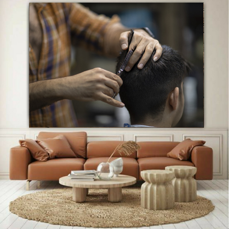 تابلو شاسی طرح شاسی پیرایش مردانه مدل دستان هنرمند کد GR1284 | دنیای قاب